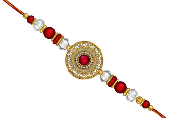 Decorative rakhi for raksha bandhan festival, a sacred thread worn by sisters on their brothers wrist, symbolizing love and protection, isolated on transparent background