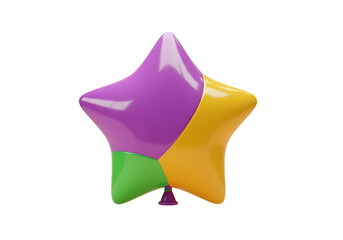 3D Illustration of a Star-Shaped Balloon in Vivid Colors on Transparent Background
