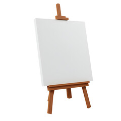 3D Render of a Wooden Easel with White Canvas Against Transparent Background