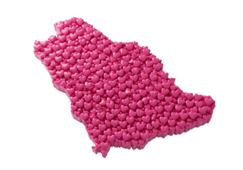 3D Illustration of Saudi Arabia Map Formed by Pink Hearts on Isolated Background