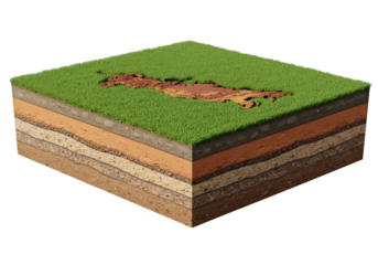 3D Illustration of Soil Layers with Grass and Ground on Transparent Background
