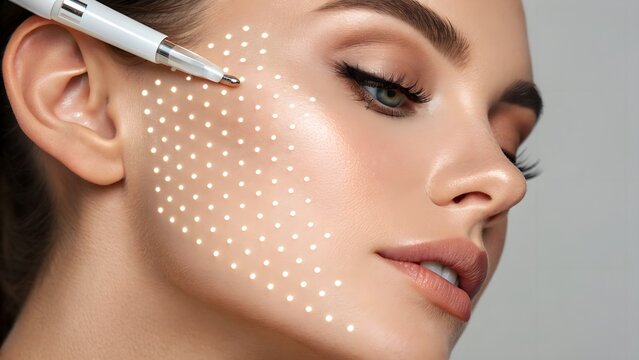 Cheek laser dot array with nanoparticle shimmer in clinical light