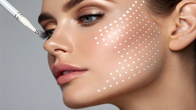 Cheek laser dot array with nanoparticle shimmer in clinical light