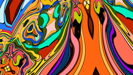 Close up of swirling vibrant colors creating an abstract fluid, and psychedelic pattern design effect
