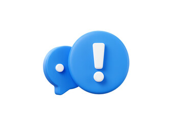 3D Illustration of Blue Speech Bubble with Exclamation Mark Isolated