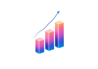 3D Illustration of Gradient Colorful Bar Chart with Upward Trend on Black Background