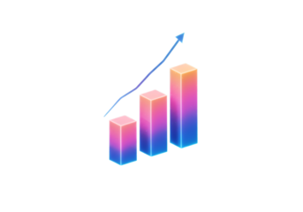 3D Illustration of Gradient Colorful Bar Chart with Upward Trend on Black Background