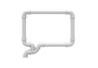 3D Illustration of White Plumbing Pipes in a Speech Bubble Shape on Black Background