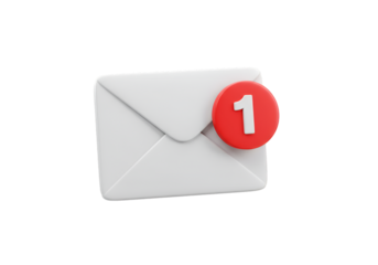 3D Illustration Of White Envelope With Red Notification Icon And Number One