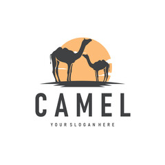 desert animal design sahara silhouette logo camel simple modern concept vintage caravan camel illustration template symbol brand product business