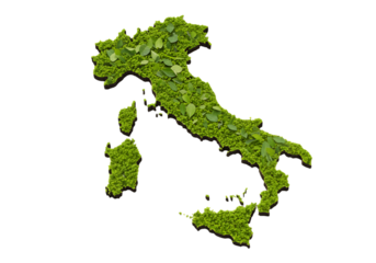 3D Isometric Illustration of Italy Map Made with Green Leaves Isolated on Transparent Background