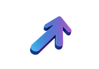 3D Isometric Upward Arrow Icon with Gradient Colors on Isolated Background