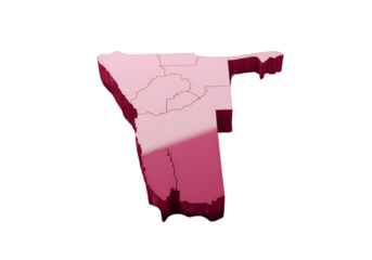 3D Pink Namibia Map Isolated on a Black Background with Shadow