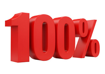3D Red 100 Percent Symbol on Transparent Isolated Background
