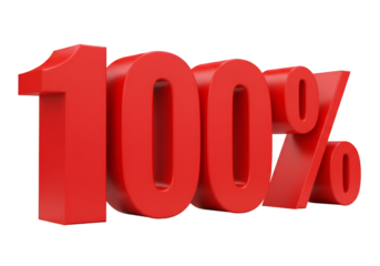 3D Red 100 Percent Symbol on Transparent Isolated Background