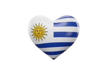 3D Render Illustration Of Uruguay Flag Heart Shape on Transparent Background