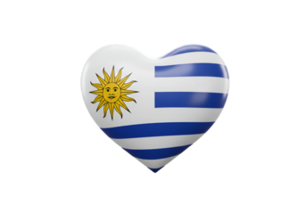 3D Render Illustration Of Uruguay Flag Heart Shape on Transparent Background