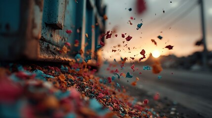 Colorful Confetti Floating in the Air at Sunset