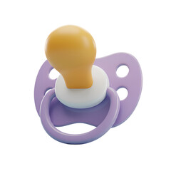 3D Render of a Purple Pacifier with Orange Nipple on Transparent Background