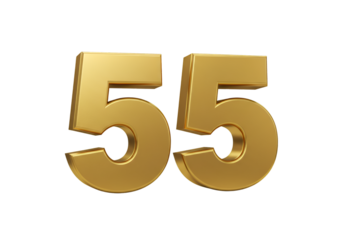 3D Render of a Golden Number 55 Isolated on Transparent Background