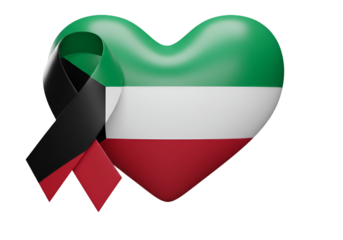 3D Render of a Heart-Shaped Kuwaiti Flag with a Black Ribbon