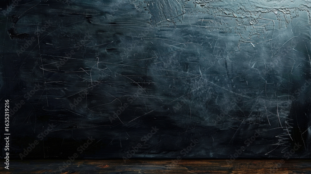 Poster textured black chalkboard surface with visible scratches and marks, creating rustic and worn appeara