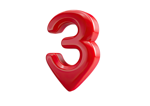 A bold, glossy red number three