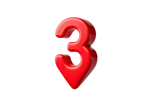 Red 3D number three, glossy, isolated