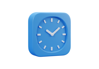 3D Render of Blue Clock Icon on Isolated Transparent Background
