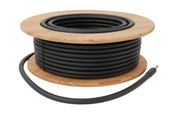 3D Realistic Illustration of Black Electrical Cable on Wooden Spool Isolated