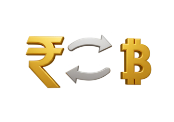 3D Render Illustration of Currency Exchange Between Rupee and Bitcoin