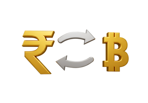 3D Render Illustration of Currency Exchange Between Rupee and Bitcoin - Powered by Adobe