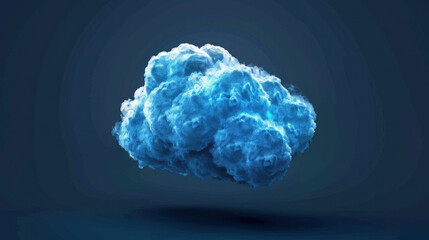 Vibrant blue cloud floats against dark background, showcasing fluffy and textured appearance. cloud dynamic shape and color evoke sense of calm and creativity, perfect for various artistic