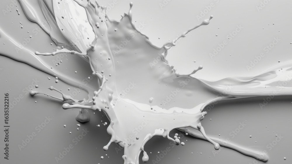 Poster dynamic splash of white liquid creates artistic and energetic visual. fluid motion captures essence 