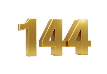 3D Render of Gold Number 144 Digit Isolated on Black Background