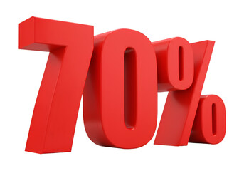 3D Render of Red 70 Percent Isolated on Transparent Background