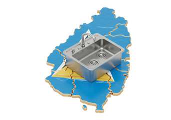 3D Render of Sink Fixture on Saint Lucia Map Isolated Transparent Background