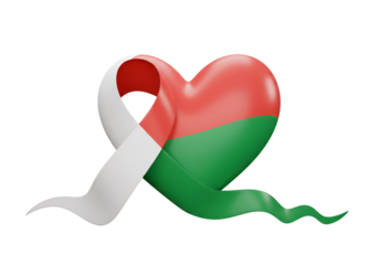 3D Render of Madagascar Flag Heart and Ribbon Isolated on Transparent Background
