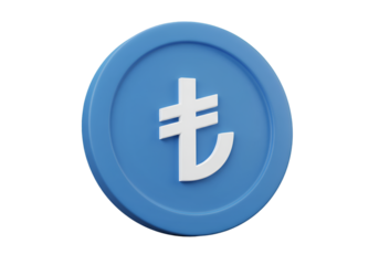 3D Render Of Blue Turkish Lira Coin Isolated On Transparent Background