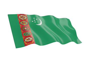 3D Render of Turkmenistan Flag Waving Against Transparent Black Background