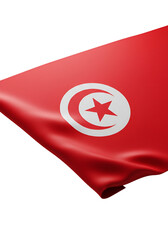 3D Render of Waving Tunisian Flag with Red and White Colors Isolated on Transparent Background