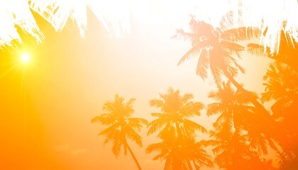 Golden sunset over tropical palm tree silhouettes with a vibrant sun flare