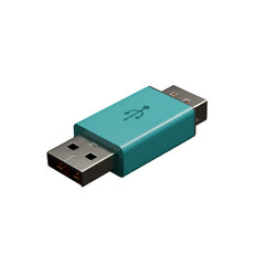 3D Render Of Turquoise USB Adapter On Transparent Black Background