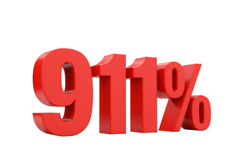 3D Rendered 911 Percentage Isolated On Transparent Background Digital Graphic