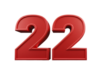 3D Render of Red Number Twenty Two Isolated on Transparent Background