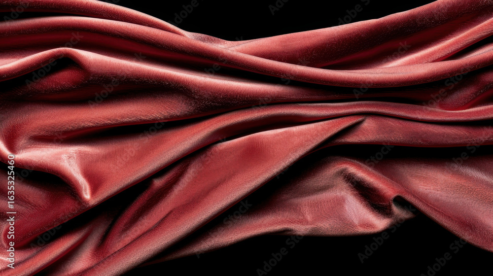 Poster luxurious red fabric drapes elegantly, showcasing rich texture and depth. smooth surface reflects li