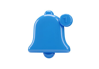 3D Rendered Blue Bell Notification Icon With Number One on Transparent Background
