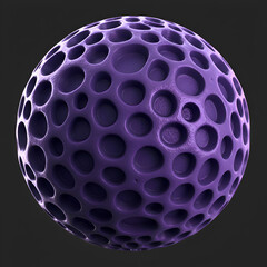 3D Rendered Abstract Purple Sphere with Perforated Surface and Holes