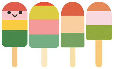 PNG Colorful playful cartoon popsicles, element set on transparent background