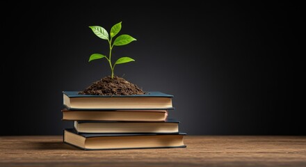 Plant Growing on Books: Education Knowledge Growth Concept.